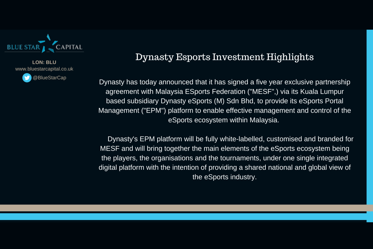 Blue Star Capital’s Dynasty Esports Seals Malaysian Government Deal