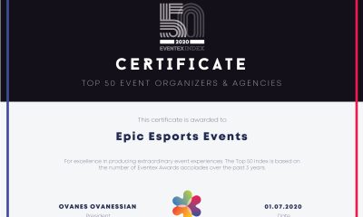 Epic Esports Events ranked 15th among the 50 best event companies in the world by Global Eventex Awards