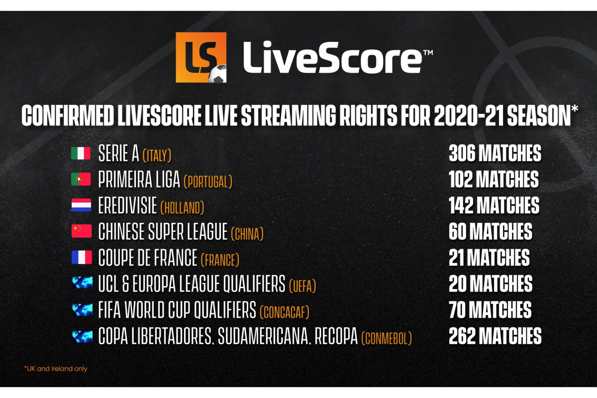 LiveScore Announces Expanded Rights for its 2020-21 Free-To-Air Football Service After Achieving Half a Million Viewers Since June