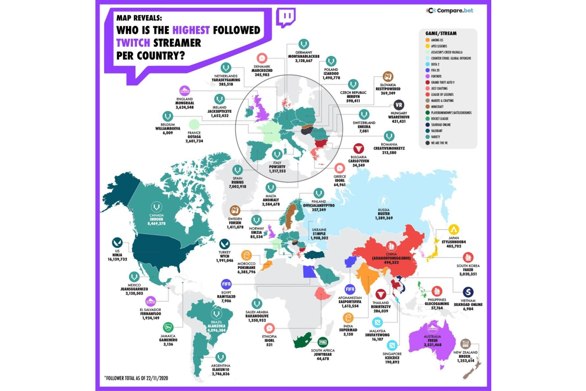 Map Reveals: THIS is The MOST Followed Twitch Streamer per Country