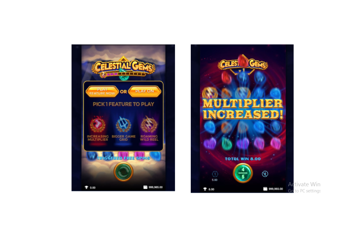 Celestial Gems, a way game that allows you to choose your winning bonus feature and win up to 9,720x in wager