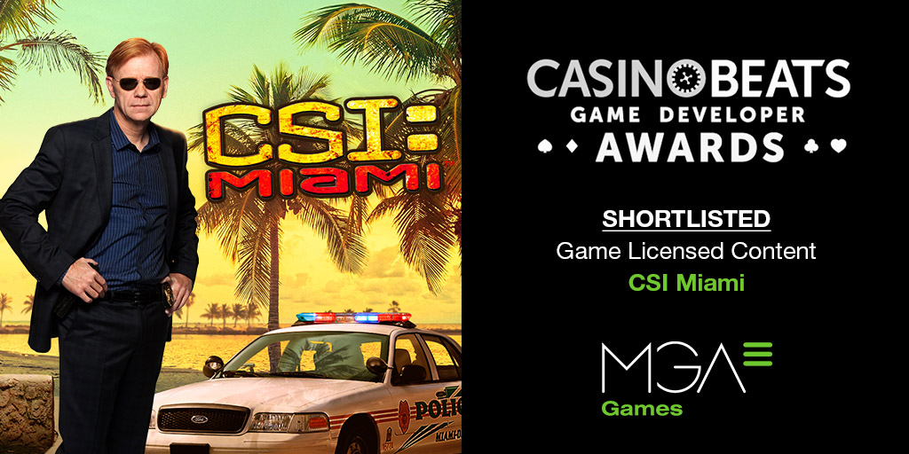 CSI Miami from MGA Games, shortlisted for the CasinoBeats Game Developer Awards