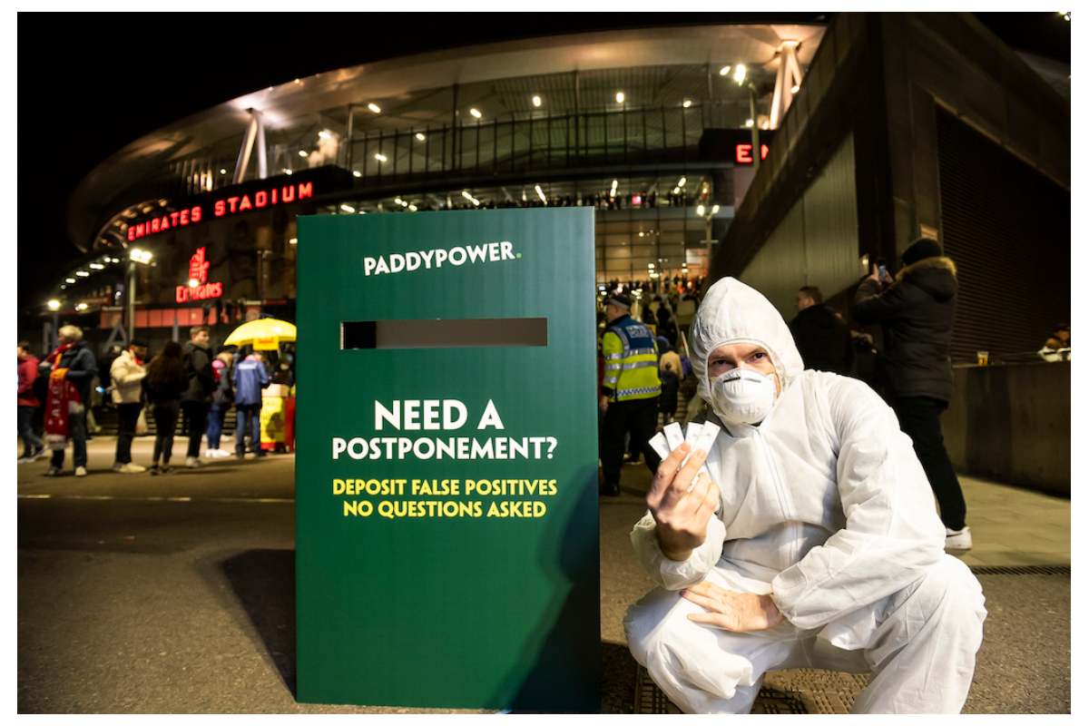 Paddy Power unveil COVID test amnesty box outside Emirates