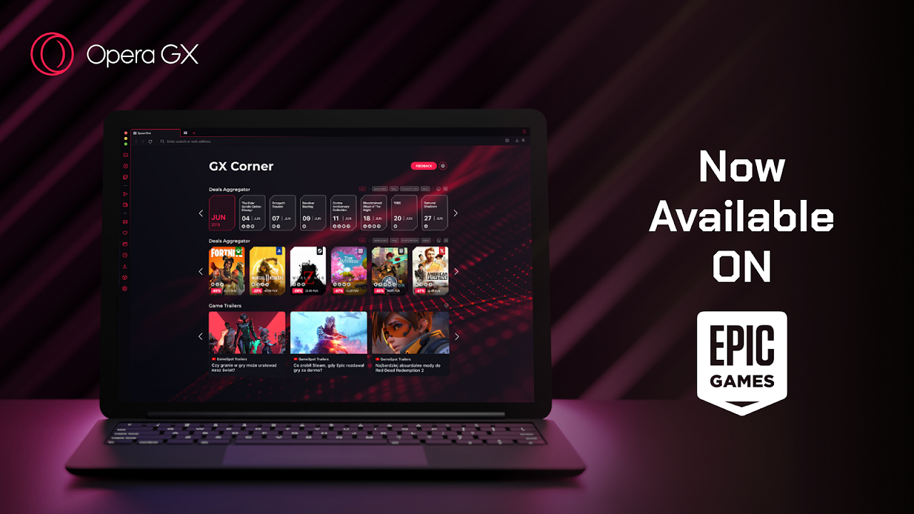 Opera GX – the world's only browser for gamers – debuts on the Epic Games Store
