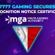 7777 gaming secures an MGA certificate